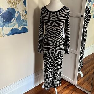 Madden Girl Black/Cream Zebra Print Knit Midi Dress Lace Up Back - NWT - Size L
